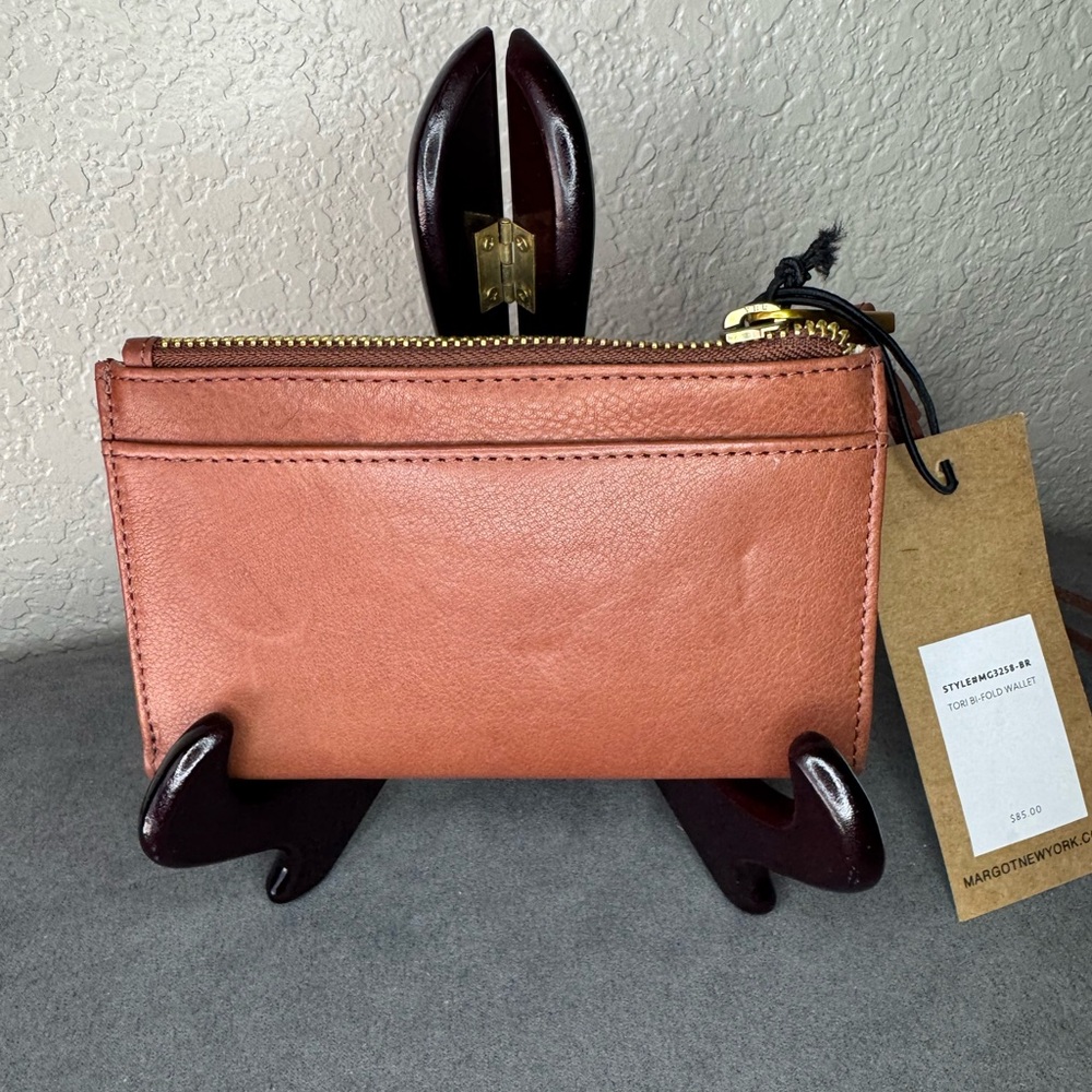 Margot New York Brown Leather Wristlet Wallet Bifold Zip Snap Genuine Leather - Picture 3 of 11